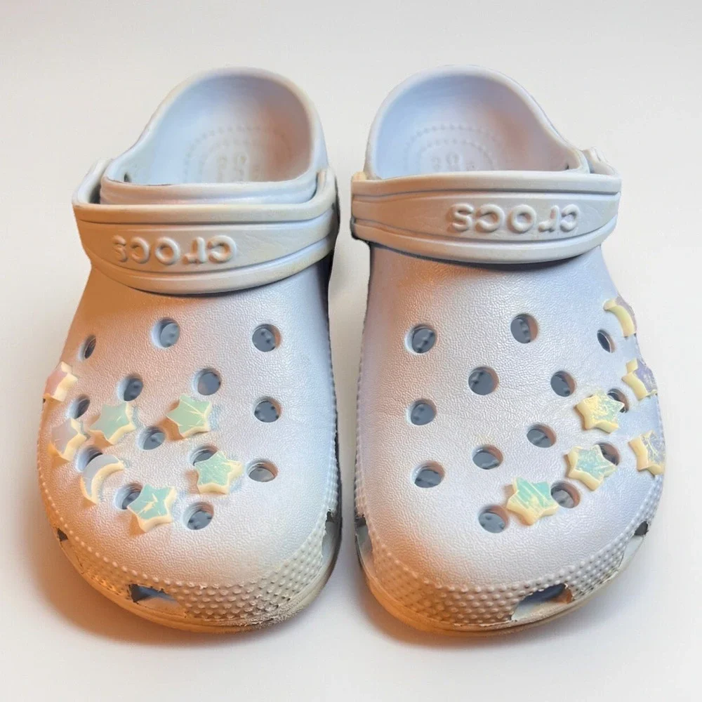 Crocs Classic Clog Kids Size C13 Light Blue‎ White with Star Moon Jibbitz Charms - Picture 4 of 7